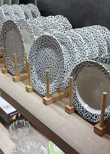 Beyaz Siyah Desenli Yemek Tabağı Seti 24 parca - Görsel 6