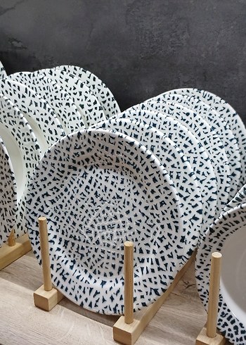 Beyaz Siyah Desenli Yemek Tabağı Seti 24 parca - Görsel 4