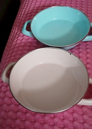 Pastel Turkuaz ve Beyaz Emaye Tencere Seti