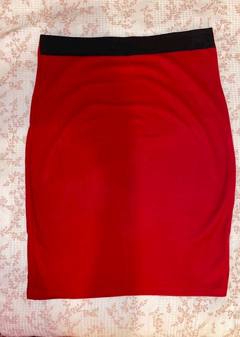 Drapeli Kırmızı Midi Kalem Eteği - Görsel 2