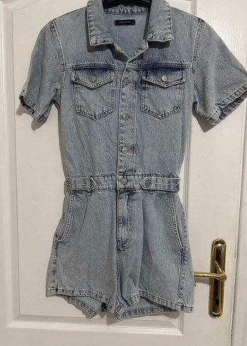 Gri Kadın Denim şort tulum Trendyol - Görsel 4