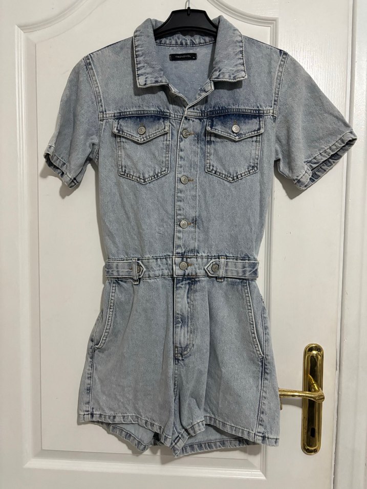 Gri Kadın Denim şort tulum Trendyol - Görsel 3