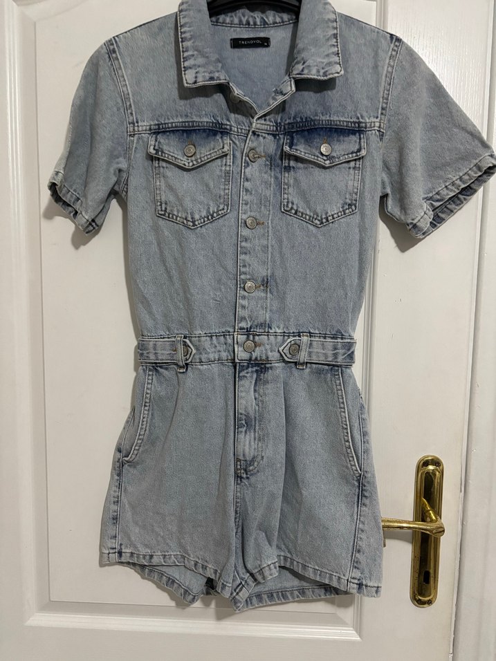 Gri Kadın Denim şort tulum Trendyol - Görsel 4