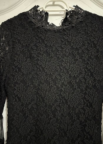 Siyah Dantel Uzun Kollu Gotik Ofis Elbisesi - Görsel 4