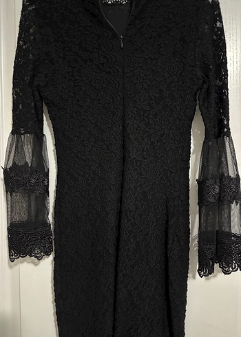 Siyah Dantel Uzun Kollu Gotik Ofis Elbisesi - Görsel 5