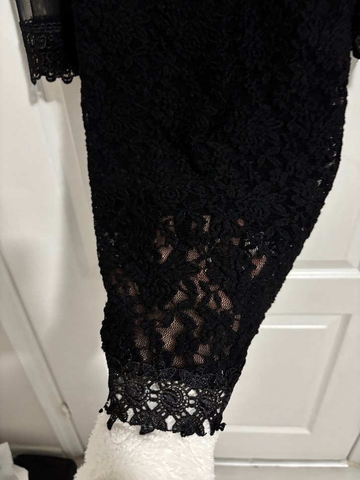 Siyah Dantel Uzun Kollu Gotik Ofis Elbisesi - Görsel 2