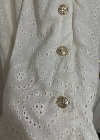 Düğmeli Beyaz Mini Bohem Keten Elbise - Görsel 2