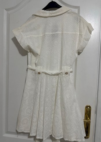 Düğmeli Beyaz Mini Bohem Keten Elbise - Görsel 4