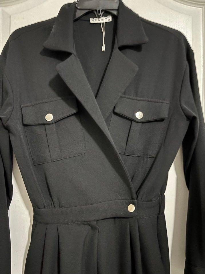 Kemerli Siyah Kadın Uzun Tulum - Görsel 2