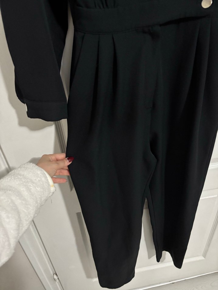 Kemerli Siyah Kadın Uzun Tulum - Görsel 4