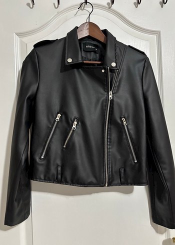 Kadın Siyah Deri Biker Ceket - Görsel 5