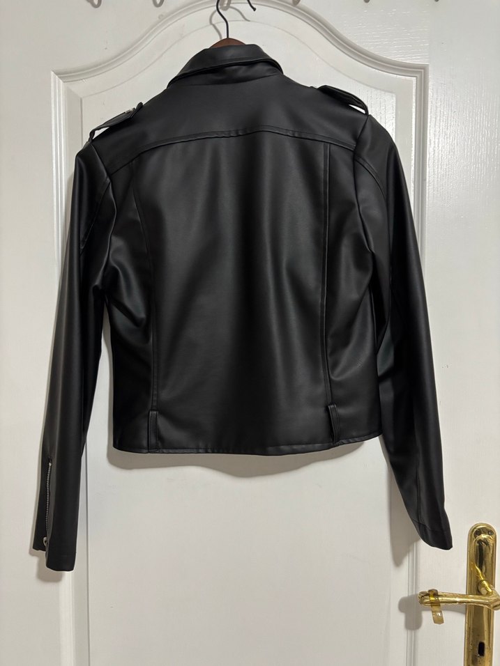 Kadın Siyah Deri Biker Ceket - Görsel 2