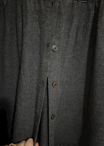 Uzun Siyah Keten mini elbise - Görsel 5