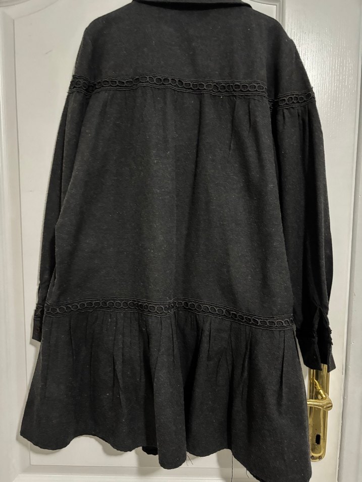 Uzun Siyah Keten mini elbise - Görsel 2