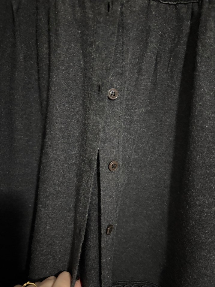 Uzun Siyah Keten mini elbise - Görsel 5