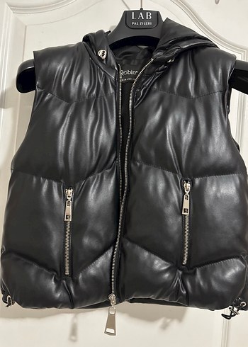 Siyah Deri Kısa Fermuarlı Kadın Yelek - Görsel 5