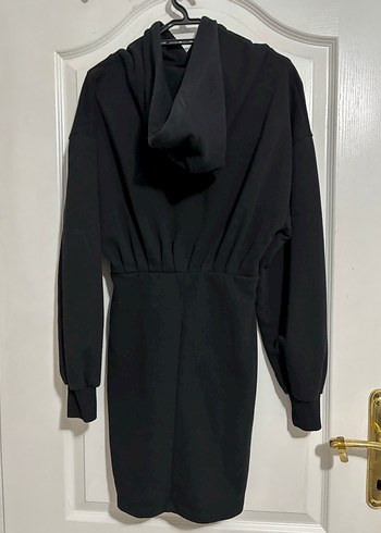 Drapeli Siyah mini uzun kollu günlük elbise - Görsel 2