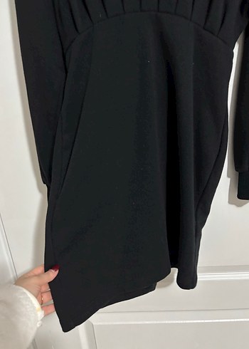 Drapeli Siyah mini uzun kollu günlük elbise - Görsel 3