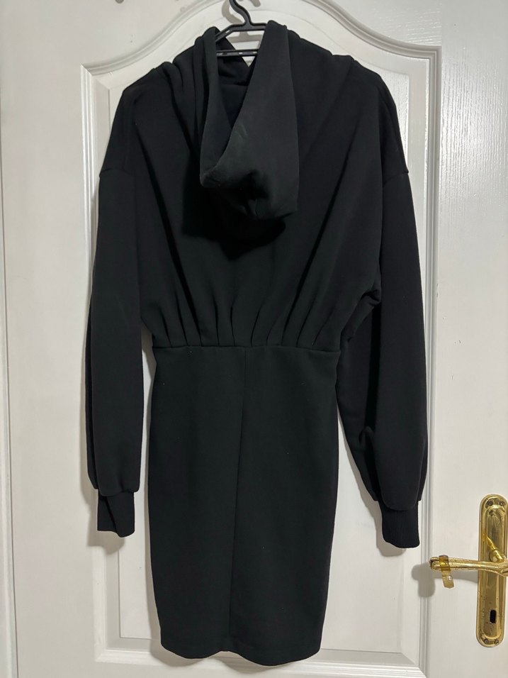 Drapeli Siyah mini uzun kollu günlük elbise - Görsel 2