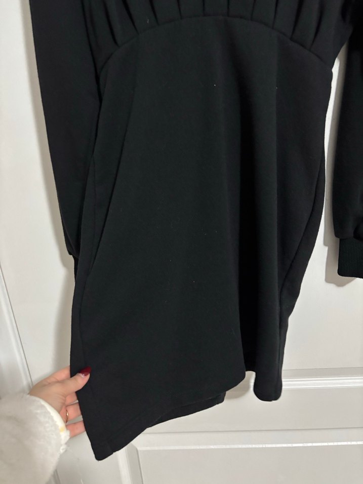 Drapeli Siyah mini uzun kollu günlük elbise - Görsel 3