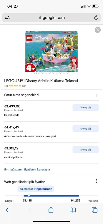 Diğer Lego 43191 Disney Ariel Deniz Kızı