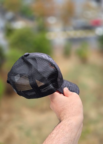 Gri Erkek Biker Şapka Turuncu Detaylı - Görsel 4