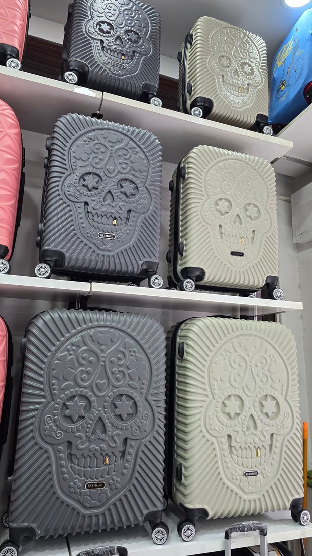 Beyaz Kabartmalı Kafatası Desenli Bavul - Görsel 3