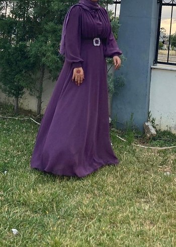 Uzun Mor Drapeli Gotik Kadın Abiye - Görsel 4