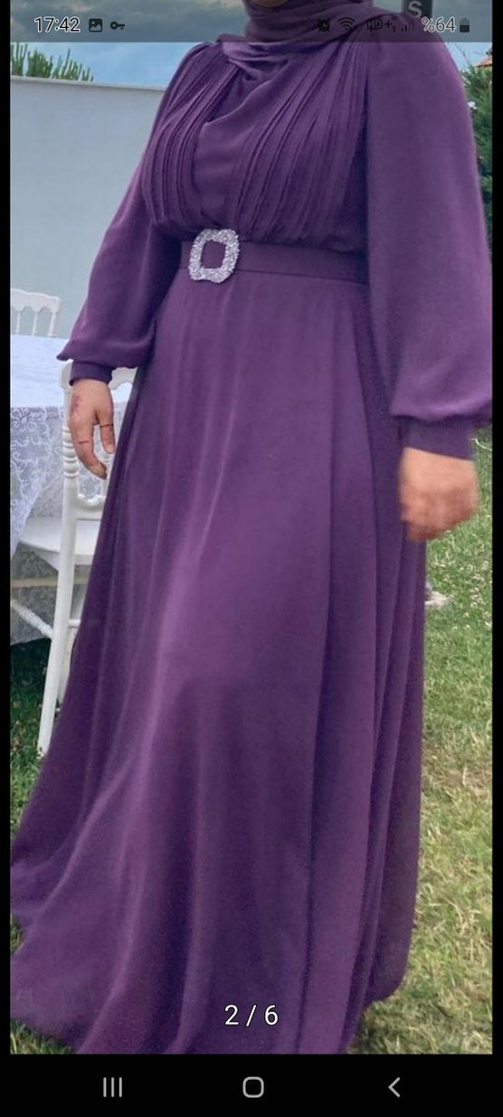 Uzun Mor Drapeli Gotik Kadın Abiye - Görsel 2