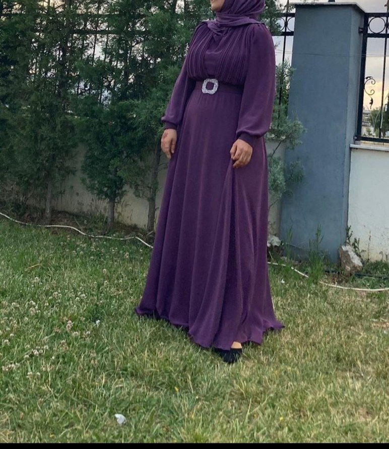 Uzun Mor Drapeli Gotik Kadın Abiye - Görsel 3