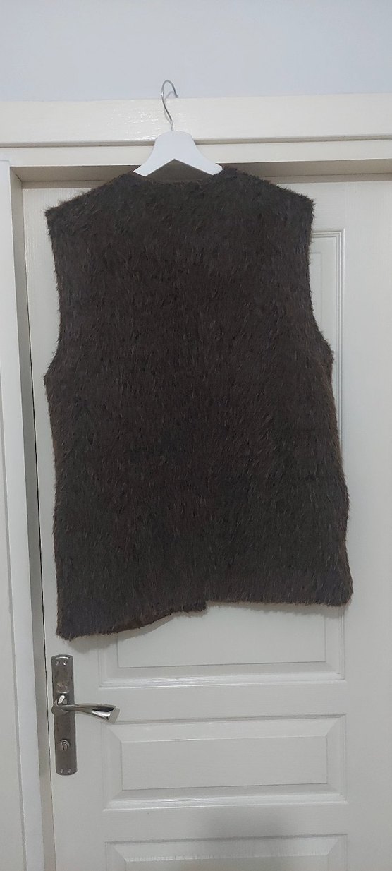 Kahverengi Kürklü Nakışlı Kadın Yelek - Görsel 5