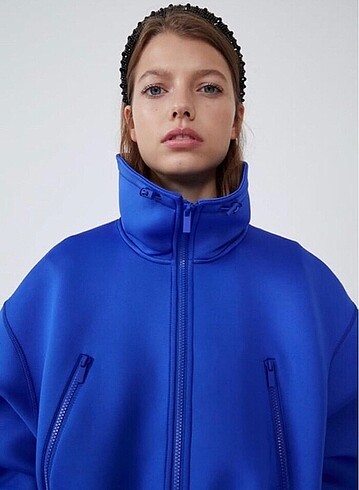 Zara Orijinal Zara Dalgıç Kumaş Saks Mavisi Ceket