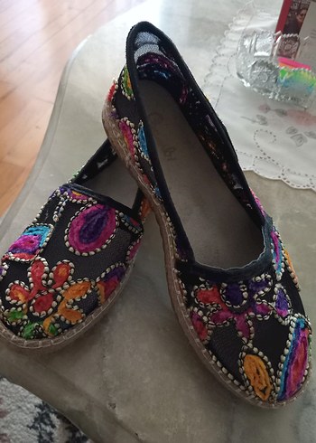 Bambi Cicekli Siyah Espadril