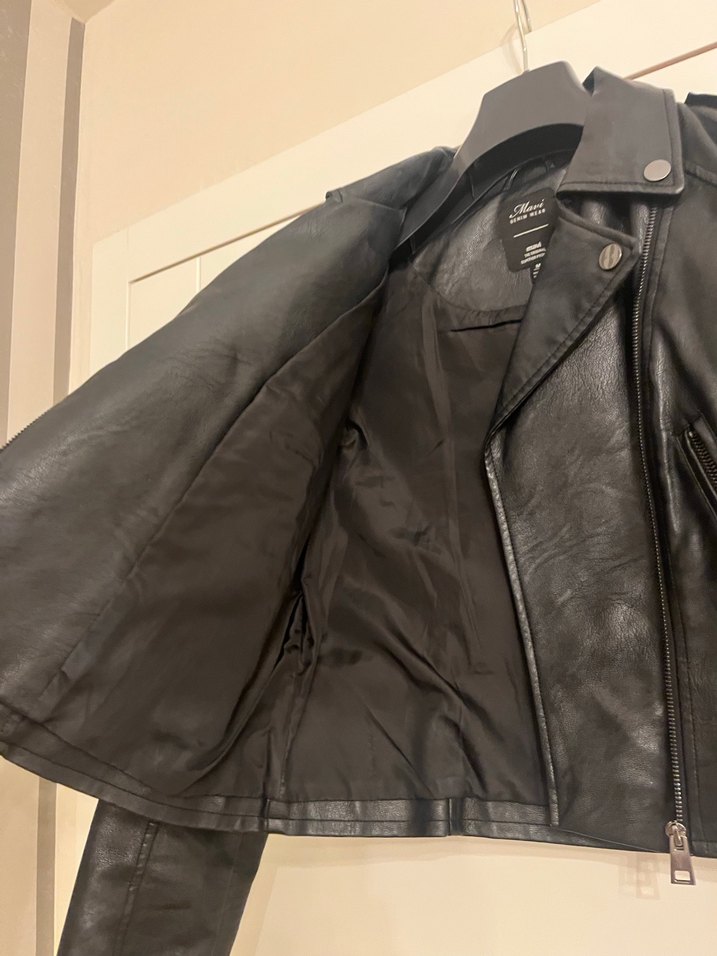 Mavi Kadın Siyah Deri Biker Ceket - Görsel 3