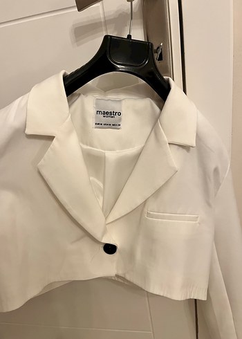 Beyaz Mini kumaş Kadın Blazer Ceket - Görsel 2