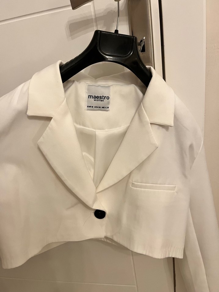 Beyaz Mini kumaş Kadın Blazer Ceket - Görsel 2