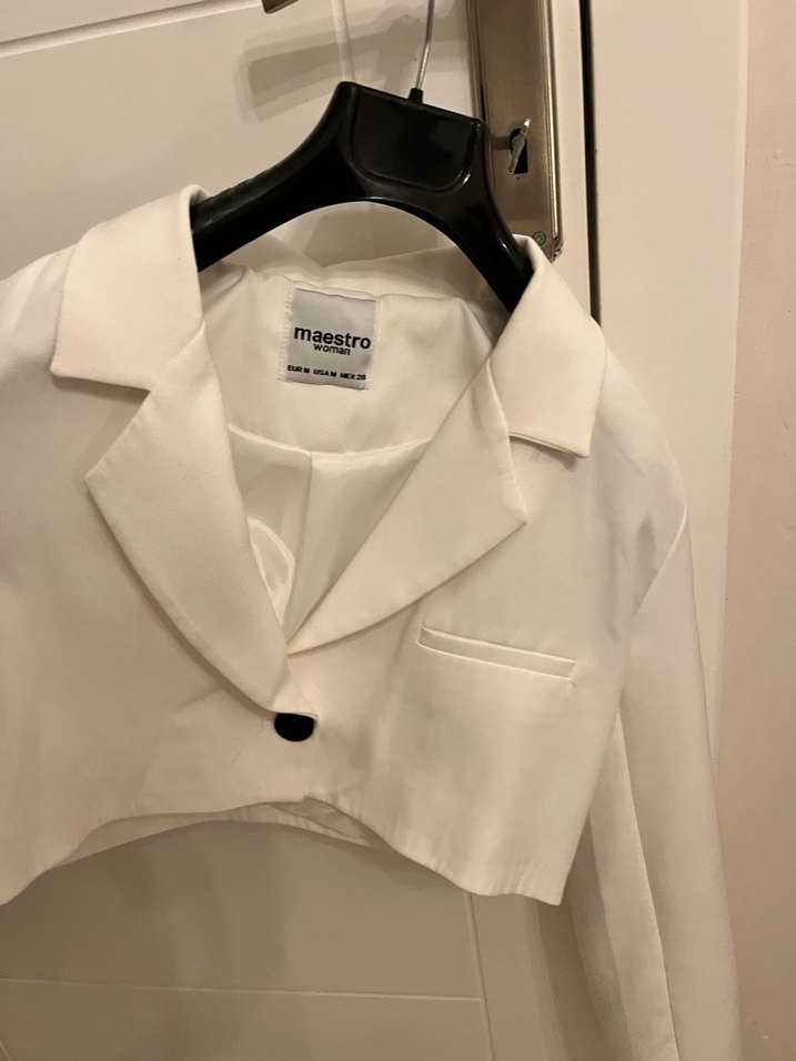 Beyaz Mini kumaş Kadın Blazer Ceket - Görsel 3