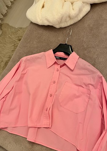 Zara Düğmeli Pembe Keten Gömlek - Görsel 2