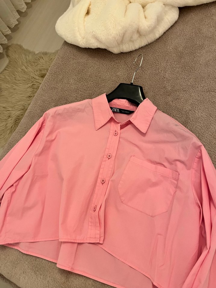 Zara Düğmeli Pembe Keten Gömlek - Görsel 2