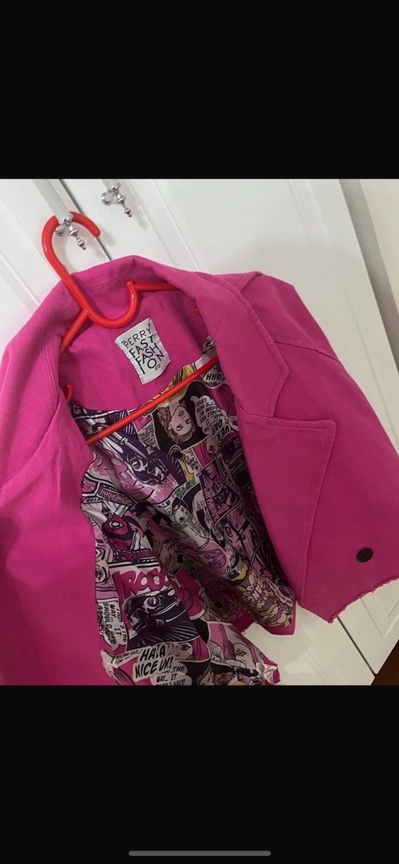 Esra helvacı Renkli Baskılı Midi Pembe Düğmeli crop trenckot - Görsel 2