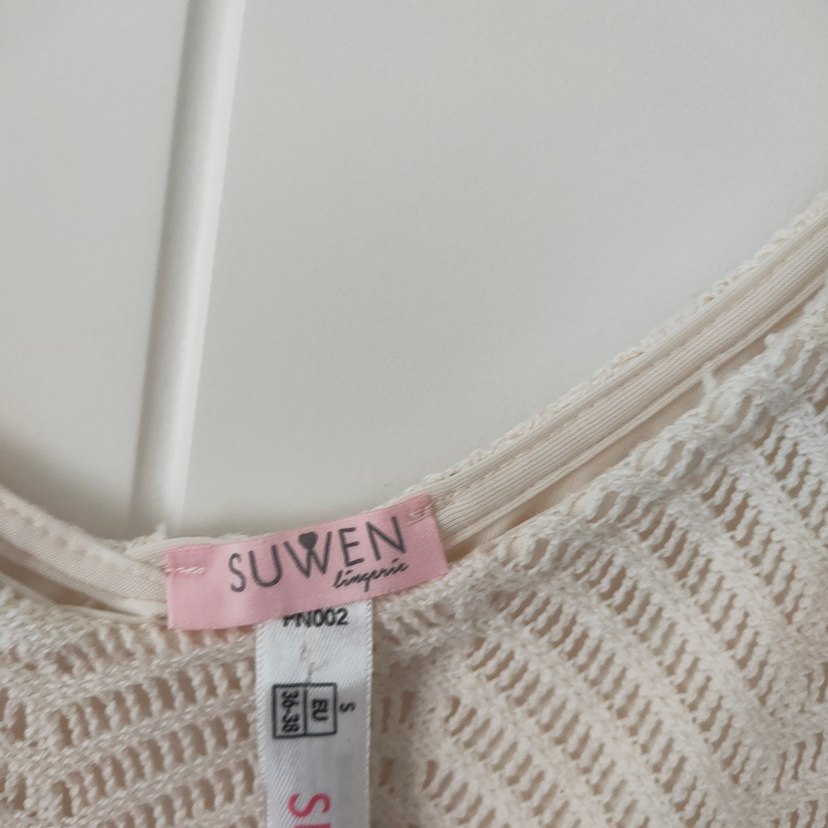 Suwen Bej Örgü V Yaka İnce Askılı pareoo - Görsel 2