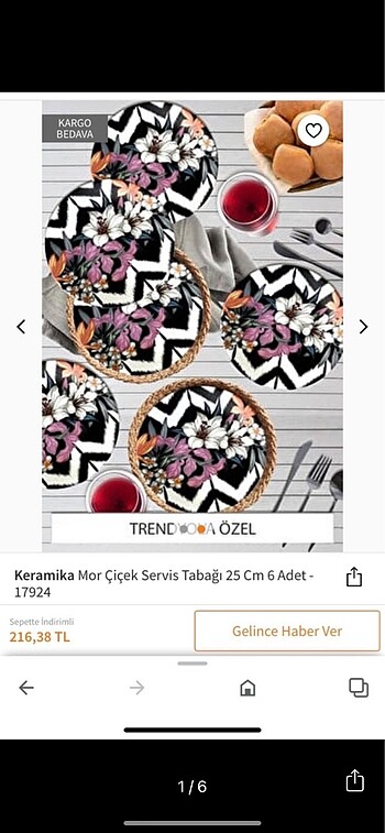 Keramina Çiçekli Pasta Tabağı (21 cm)