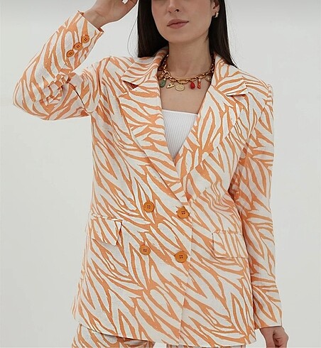 Turuncu Zebra Desenli Ceket