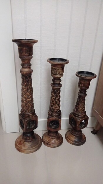 Ahşap 3 lu şamdan 