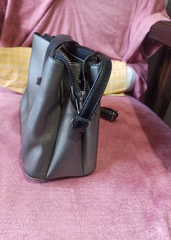 Gri Deri Kadın Çanta Tokalı - Görsel 2