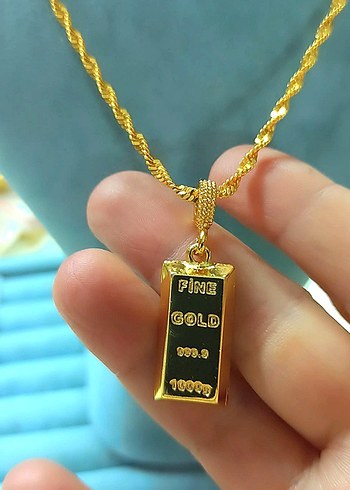 Singapur Zincirli Külçe Uçlu Kolye - Görsel 2