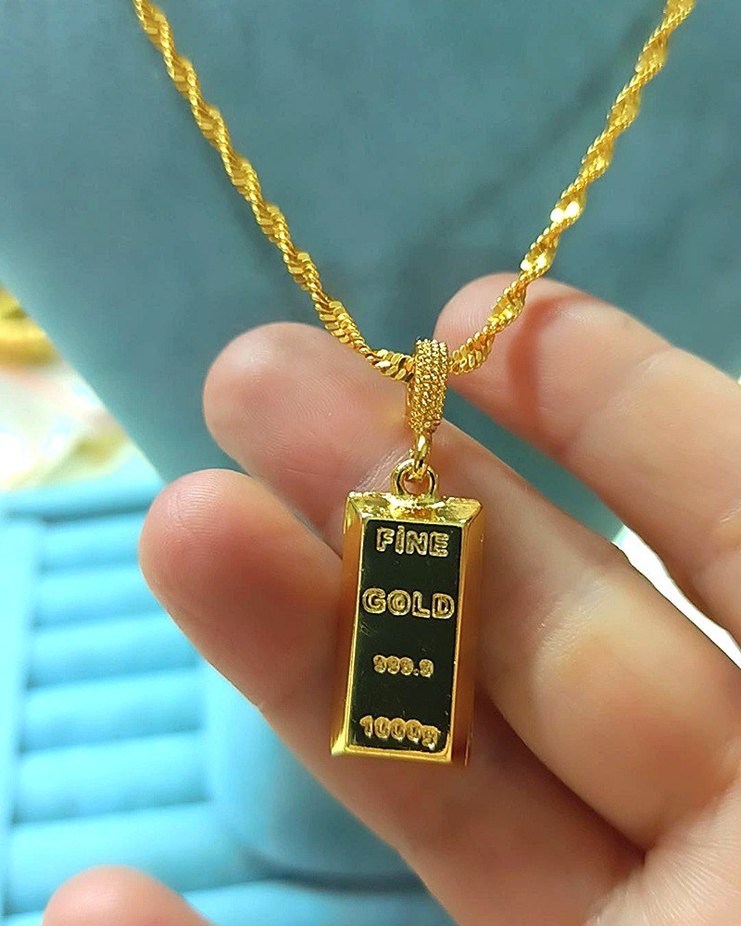 Singapur Zincirli Külçe Uçlu Kolye - Görsel 2