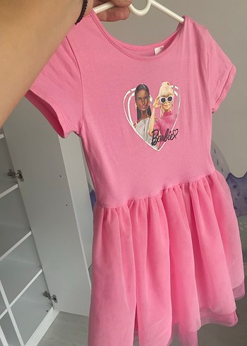 5 Yaş Beden Pembe Barbie Baskılı Kız Elbise