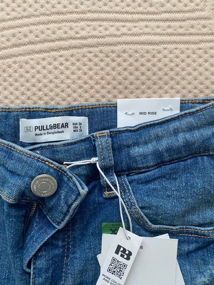 Düğmeli Jean Mini Şort Mavi - Görsel 2