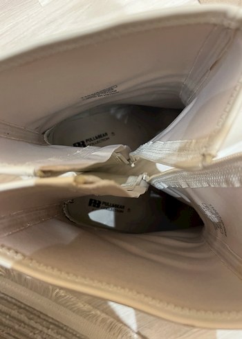 Bej Deri Fermuarlı Topuklu Kadın Bot - Görsel 2